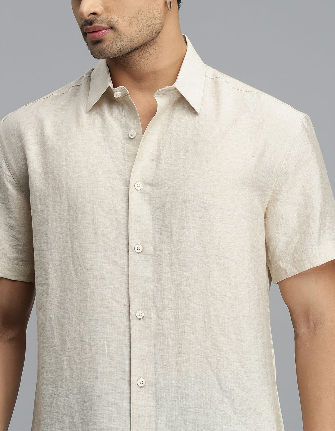 Beige Half Sleeves Solid Shirt