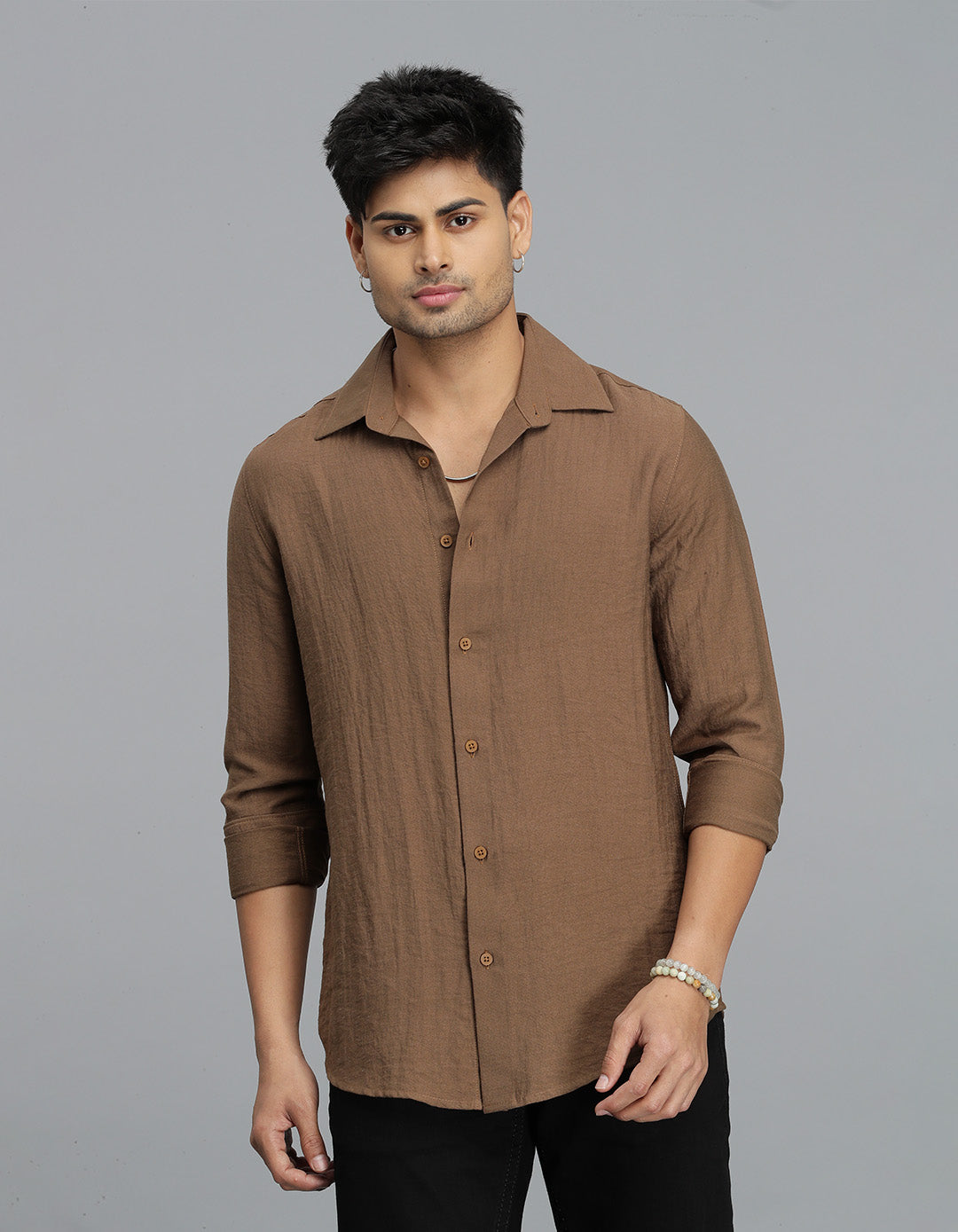 Brown Full Sleeves Solid Shirt