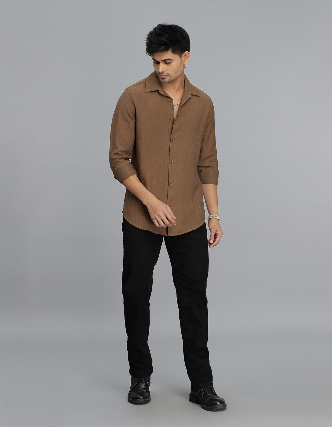Brown Full Sleeves Solid Shirt