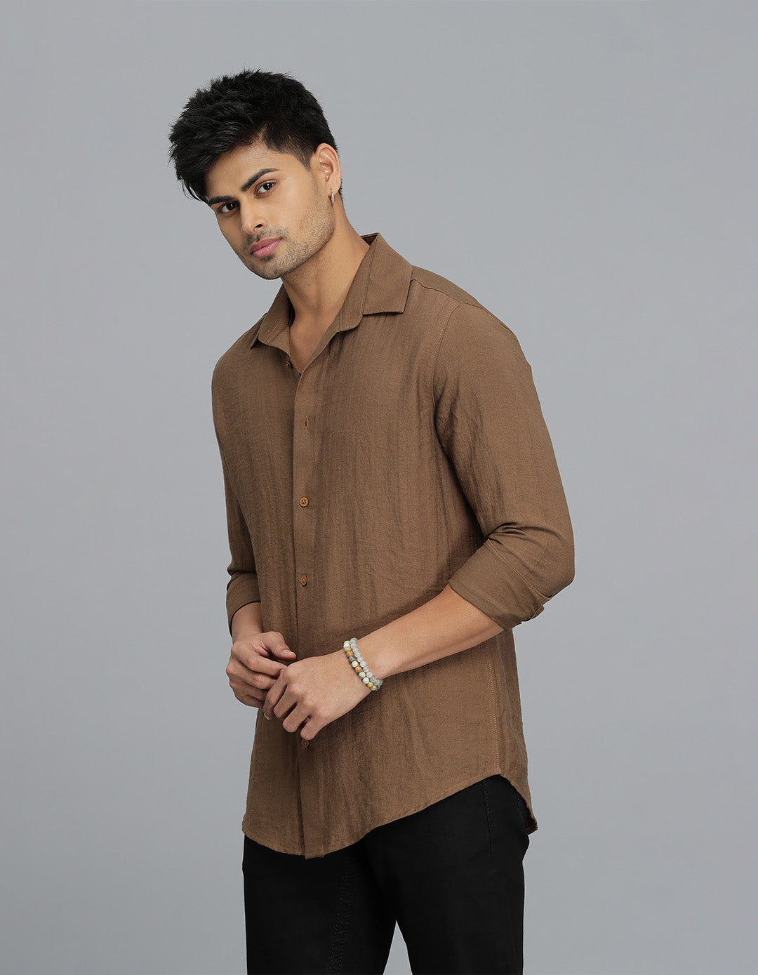 Brown Full Sleeves Solid Shirt