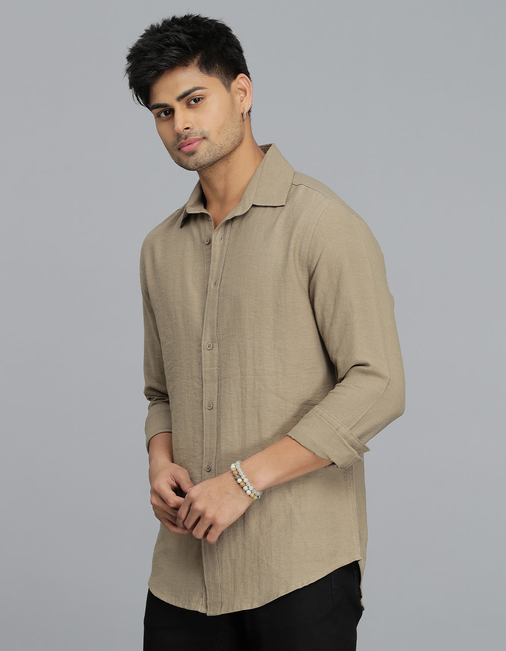 Khaki Full Sleeves Solid Shirt