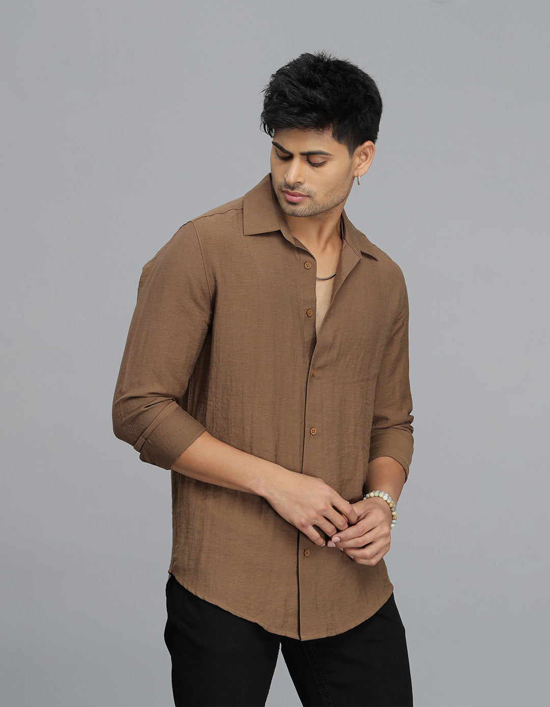 Brown Full Sleeves Solid Shirt