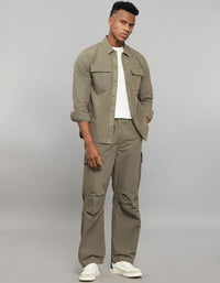 Light Olive Full Sleeves Snap Button Front Closure Shacket 