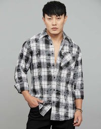 Grey White Full Sleeves Check Shirt