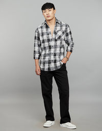 Grey White Full Sleeves Check Shirt
