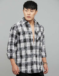 Grey White Full Sleeves Check Shirt