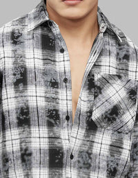 Grey White Full Sleeves Check Shirt