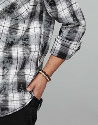 Grey White Full Sleeves Check Shirt