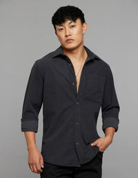 Charcoal Full Sleeves Button Front Closure Shacket 