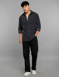 Charcoal Full Sleeves Button Front Closure Shacket 
