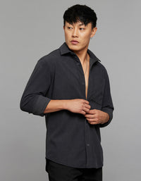 Charcoal Full Sleeves Button Front Closure Shacket 