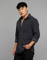 Charcoal Full Sleeves Button Front Closure Shacket 