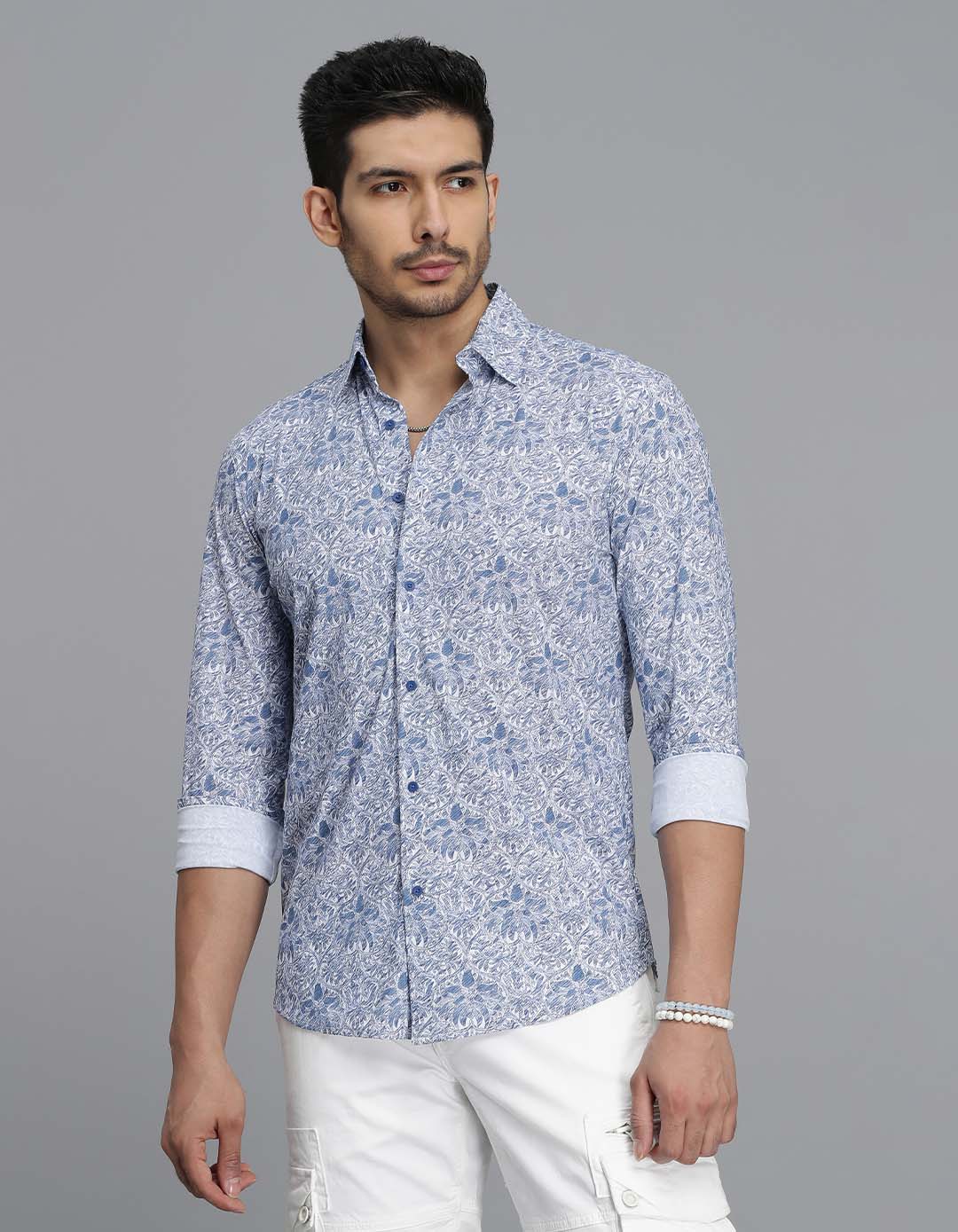 Blue Full Sleeves Printed Shirt