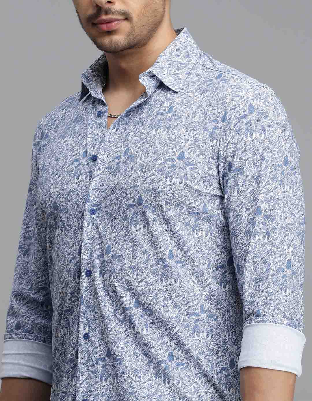 Blue Full Sleeves Printed Shirt