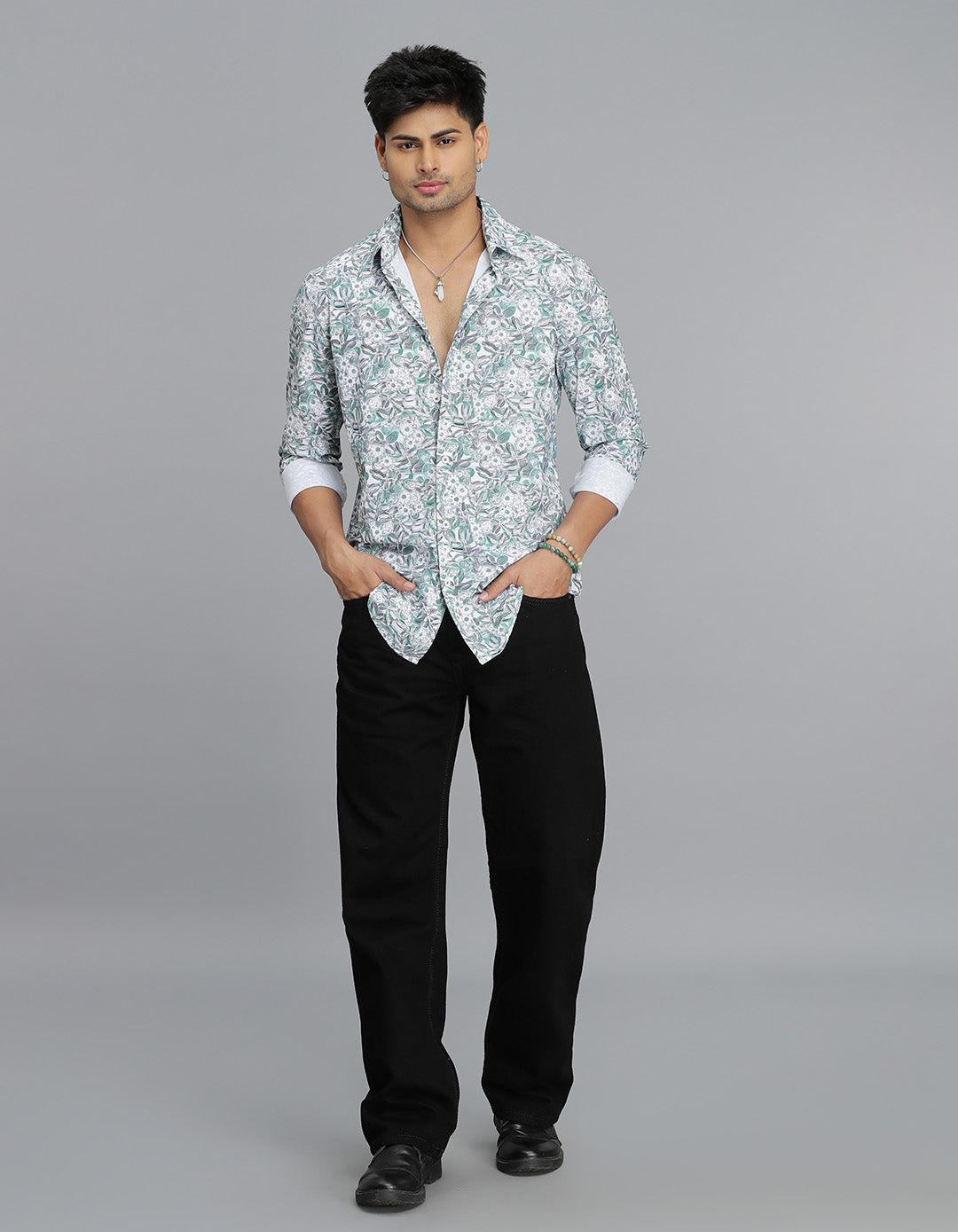 Green Full Sleeves Printed Shirt