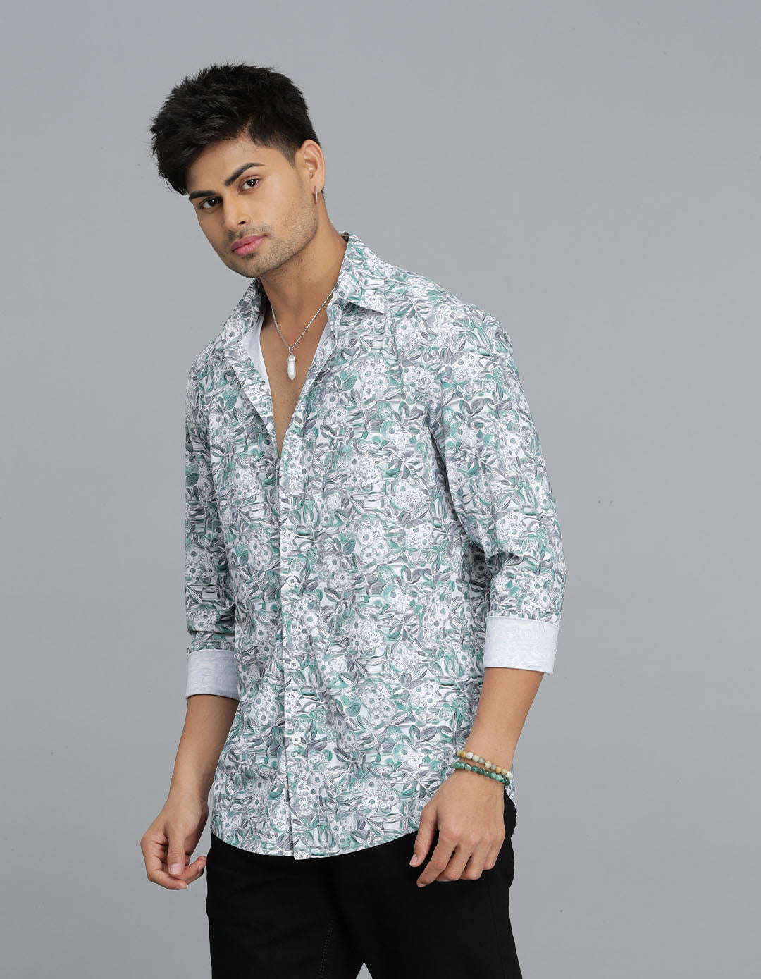 Green Full Sleeves Printed Shirt