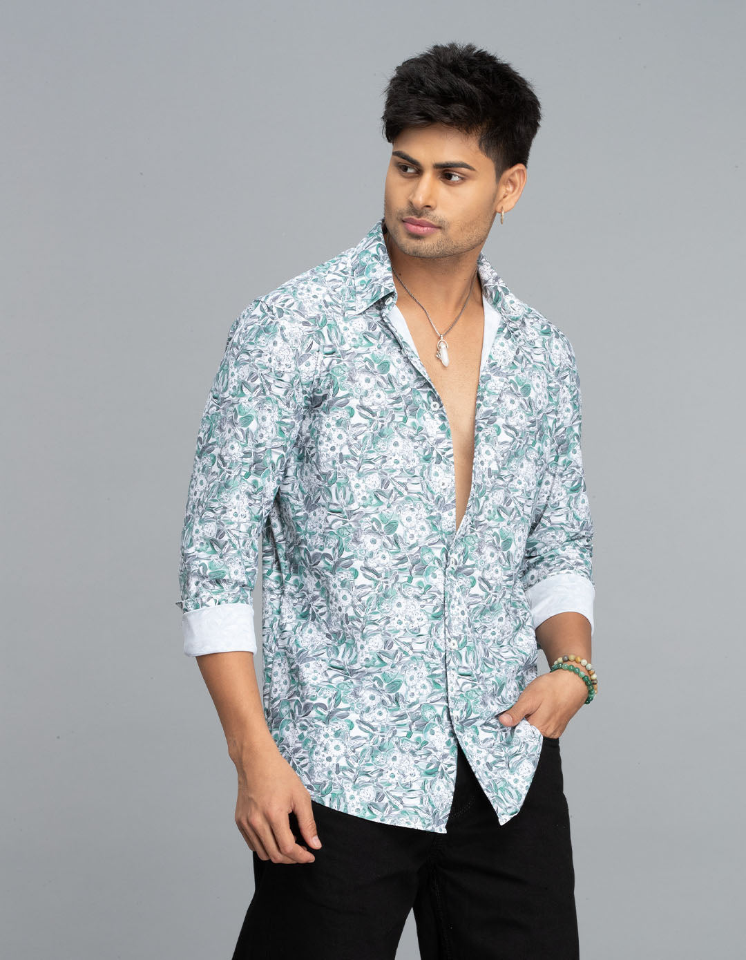 Green Full Sleeves Printed Shirt
