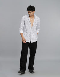 White Full Sleeves Printed Shirt