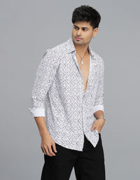 White Full Sleeves Printed Shirt