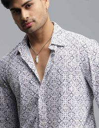 White Full Sleeves Printed Shirt