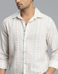 Beige Full Sleeves Printed Shirt