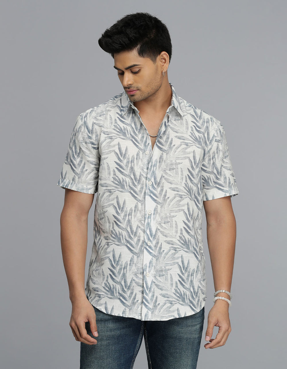 Blue Half Sleeves Printed Shirt