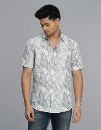 Blue Half Sleeves Printed Shirt