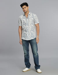 Blue Half Sleeves Printed Shirt
