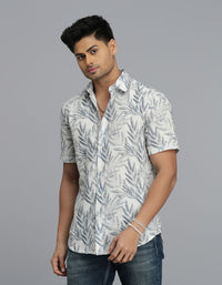 Blue Half Sleeves Printed Shirt