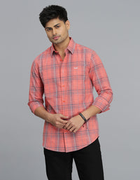 Light Orange Full Sleeves Check Shirt