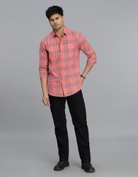Light Orange Full Sleeves Check Shirt