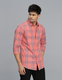 Light Orange Full Sleeves Check Shirt