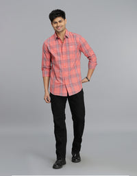 Light Orange Full Sleeves Check Shirt