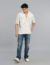 Beige Half Sleeves Crochet Shirt