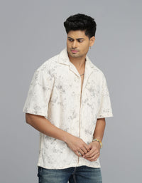 Beige Half Sleeves Crochet Shirt
