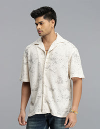 Beige Half Sleeves Crochet Shirt