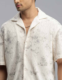 Beige Half Sleeves Crochet Shirt