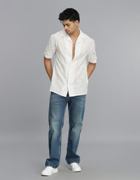 Off White Half Sleeves Textured Dobby Shirt