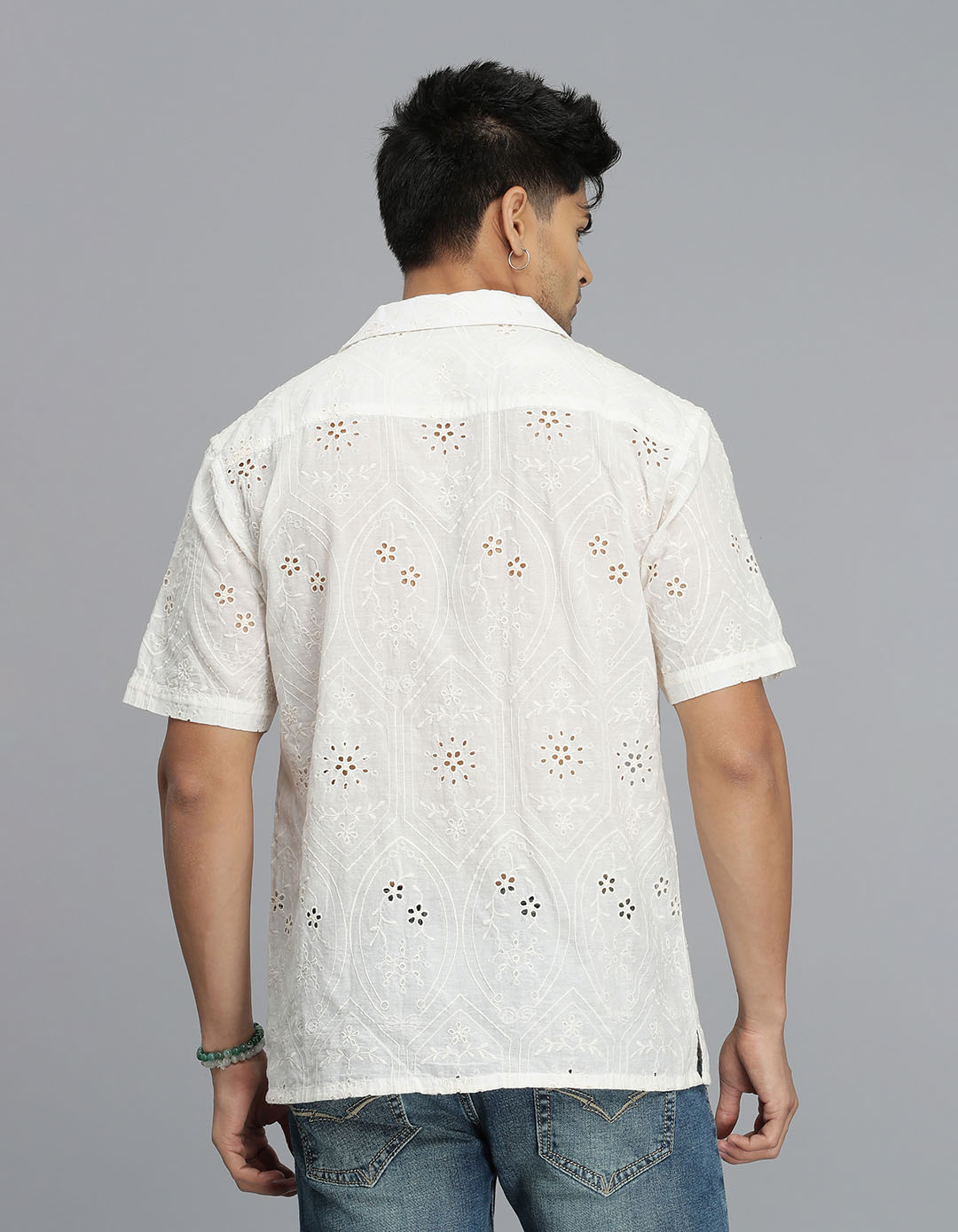 Off White Half Sleeves Textured Dobby Shirt