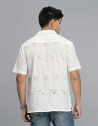 Off White Half Sleeves Textured Dobby Shirt