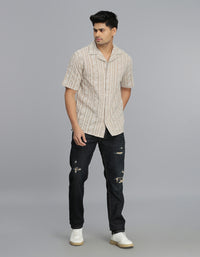 Ivory 100% Cotton Half Sleeves Textured Dobby Shirt