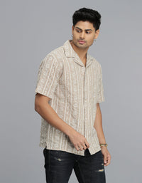 Ivory 100% Cotton Half Sleeves Textured Dobby Shirt