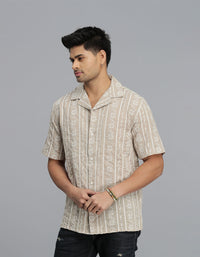 Ivory 100% Cotton Half Sleeves Textured Dobby Shirt