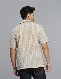 Ivory 100% Cotton Half Sleeves Textured Dobby Shirt
