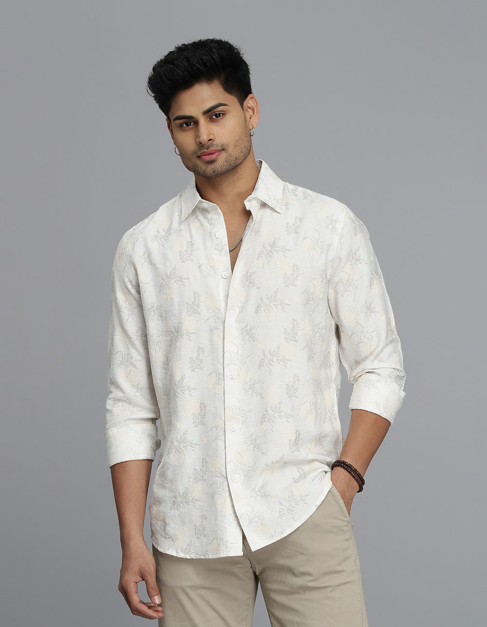 Off White Full Sleeves Printed Shirt