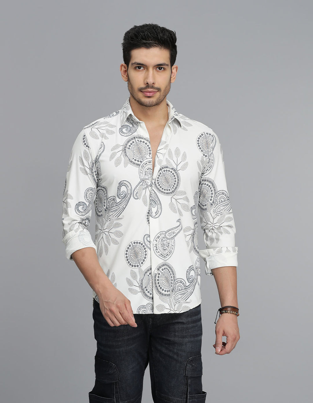 Off White Full Sleeves Printed Shirt