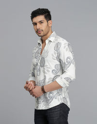 Off White Full Sleeves Printed Shirt