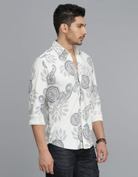 Off White Full Sleeves Printed Shirt