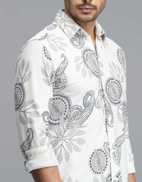 Off White Full Sleeves Printed Shirt