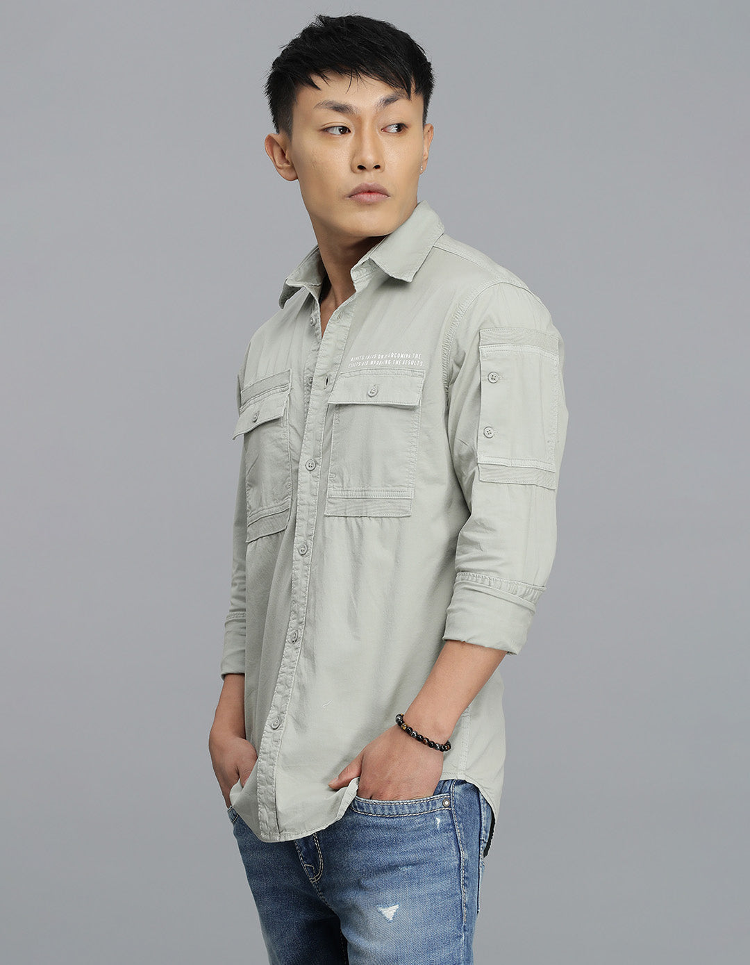 Smoke Green Full Sleeves Cargo Shirt